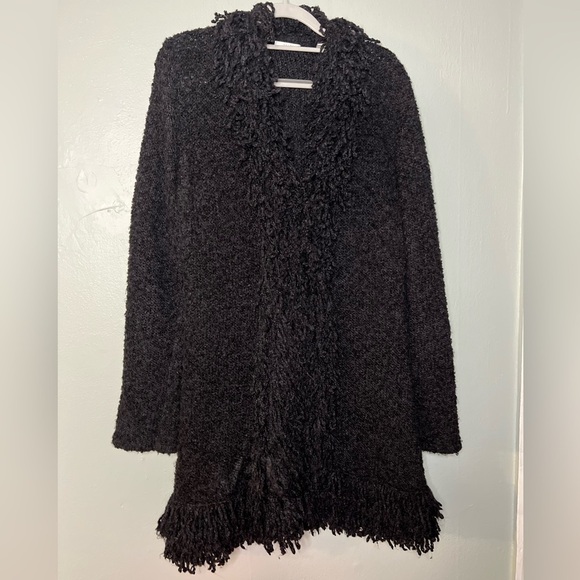 Halogen shaggy black long wool cardigan duster retro 70s style groupie mob wife - Picture 1 of 7